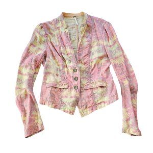 Womens Tie Dye Jacket Blazer Poof Shoulders Button Closure & Pockets  Size 6